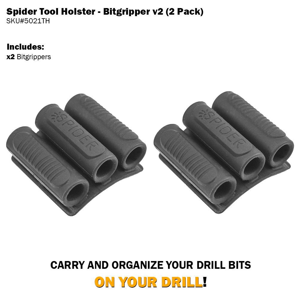 Spider Tool Holster BITGRIPPER v2 - Organize and Carry Drill Bits ON Your Drill - TWO PACK - Tool Holster Store