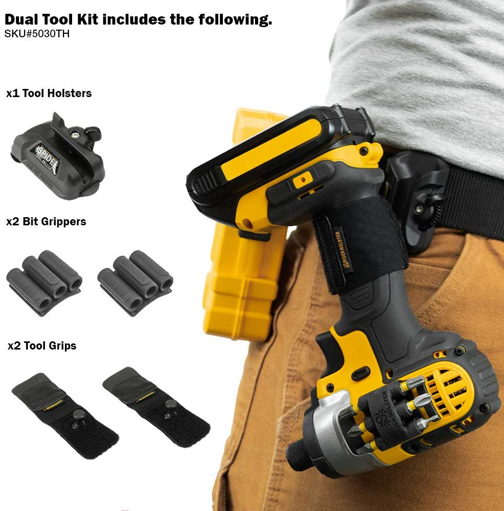 Spider Tool Holster - DUAL TOOL KIT - 5 Piece Set for Carrying Tools and Organizing Drill Bits - Tool Holster Store